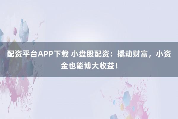 配资平台APP下载 小盘股配资:撬动财富,小资金也能博大收益!