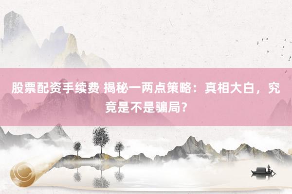 股票配资手续费 揭秘一两点策略：真相大白，究竟是不是骗局？