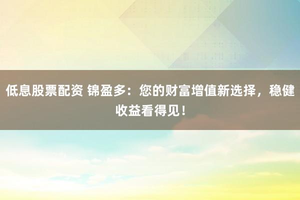 低息股票配资 锦盈多：您的财富增值新选择，稳健收益看得见！