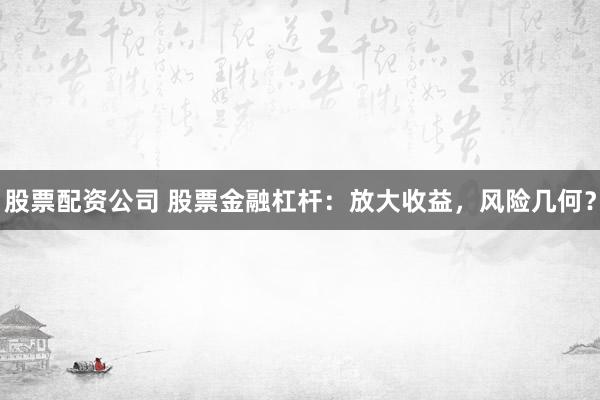 股票配资公司 股票金融杠杆：放大收益，风险几何？