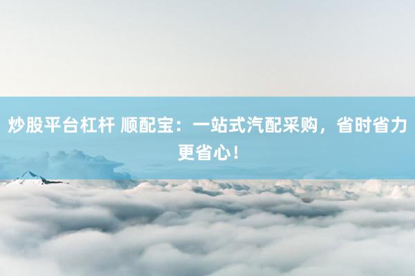炒股平台杠杆 顺配宝：一站式汽配采购，省时省力更省心！