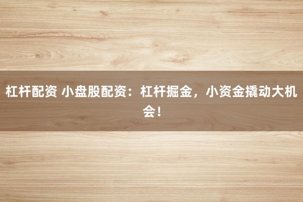 杠杆配资 小盘股配资：杠杆掘金，小资金撬动大机会！