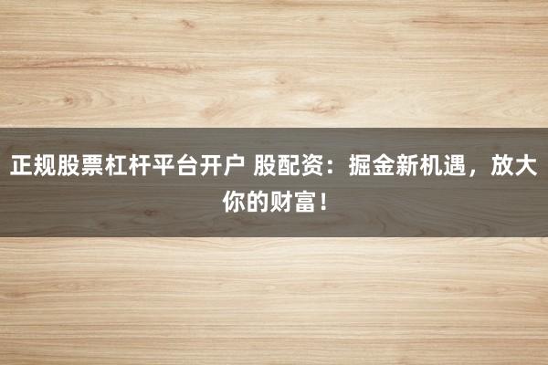 正规股票杠杆平台开户 股配资：掘金新机遇，放大你的财富！