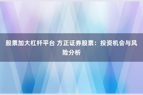 股票加大杠杆平台 方正证券股票：投资机会与风险分析