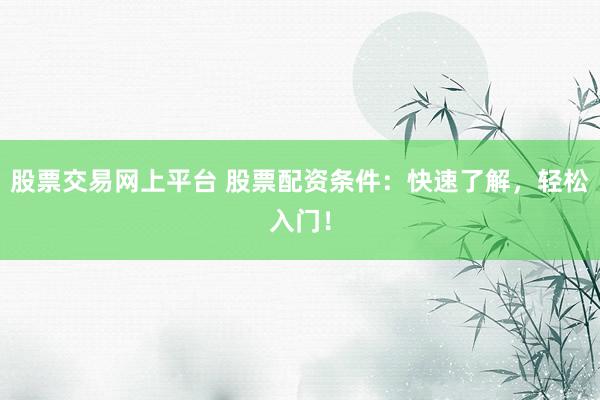 股票交易网上平台 股票配资条件：快速了解，轻松入门！