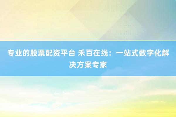 专业的股票配资平台 禾百在线：一站式数字化解决方案专家